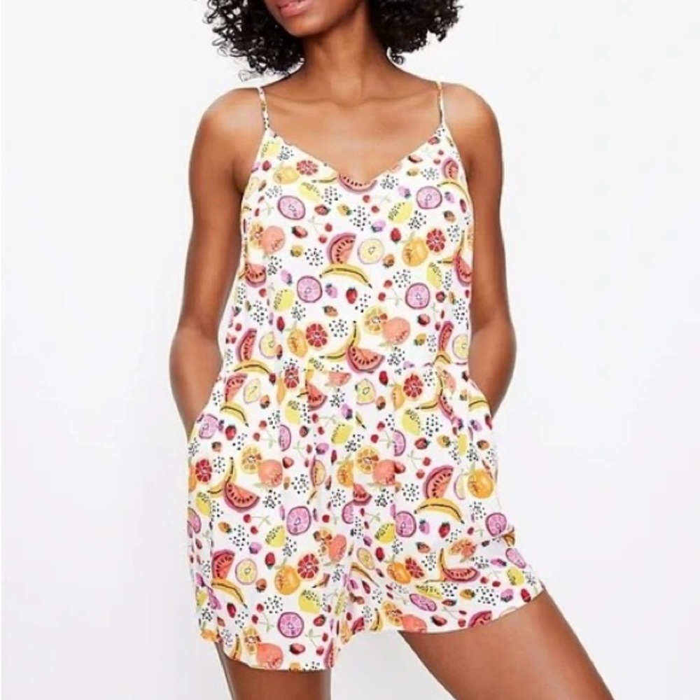 LOFT White Fruit-Print Spaghetti-Strap Romper